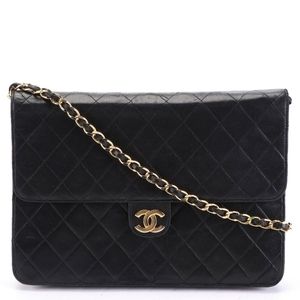 VINTAGE RARE 86-88 Chanel Classic Single Flap Black Quilted Lambskin Leather